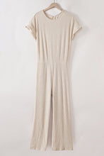 Cargar imagen en el visor de la galería, Parchment Solid Color Ribbed Short Sleeve Wide Leg Jumpsuit
