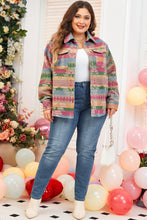 Cargar imagen en el visor de la galería, Pink Plus Size Aztec Printed Flap Pocket Shacket
