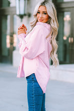 Cargar imagen en el visor de la galería, Pink Smocked Cuffed Striped Boyfriend Shirt with Pocket
