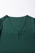 Load image into Gallery viewer, Blackish Green 3/4 Pleated Bell Sleeve V Neck Blouse
