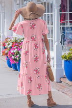 Cargar imagen en el visor de la galería, Pink Notched Neck Flutter Short Sleeve Floral Print Maxi Dress
