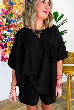 Cargar imagen en el visor de la galería, Black Waffle Knit Oversize Tee and Shorts Set
