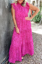 Cargar imagen en el visor de la galería, Hot Pink Leopard Print Ruffled Trim Tiered Maxi Dress
