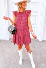 Load image into Gallery viewer, Red Clay Plaid Print Flutter Sleeve Ruffle Tiered Mini Dress
