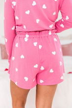 Load image into Gallery viewer, Pink Valentine Heart Print Long Sleeve Tee and Shorts Lounge Set
