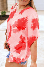 Cargar imagen en el visor de la galería, Red Curvy Girl Tie-dye Print 3/4 Sleeve Tunic Top
