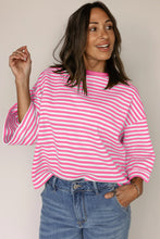 Cargar imagen en el visor de la galería, Pink Stripe Bowknot Cutout Back Drop Shoulder Wide Bracelet Sleeve Loose Tee
