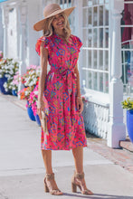 Load image into Gallery viewer, Rose Flutter Sleeve Belted Floral Long Dress
