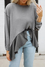 Cargar imagen en el visor de la galería, Medium Grey Waffle Long Sleeve Ruffled Patchwork Top
