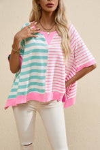 Cargar imagen en el visor de la galería, Pink Stripe Contrast Patchwork Oversized T Shirt
