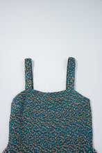 Load image into Gallery viewer, Green Floral Print Smocked High Waist Square Neck Jumpsuit
