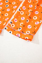 Load image into Gallery viewer, Orange Halloween Print Lapel Shirt Long 2pcs Pajama Set
