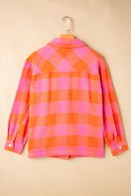 Cargar imagen en el visor de la galería, Orange Plaid Chest Pockets Button-up Turn Down Collar Jacket
