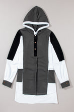 Load image into Gallery viewer, Black Color Block Exposed Seam Buttoned Neckline Hoodie
