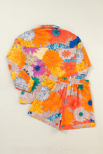 Cargar imagen en el visor de la galería, Orange Floral Printed Shirt Two Piece Drawstring Shorts Set
