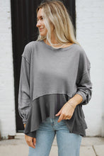 Load image into Gallery viewer, Medium Grey Waffle Long Sleeve Ruffled Patchwork Top
