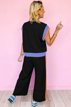 Load image into Gallery viewer, Black Color Block Detail Casual Two-piece Outfit
