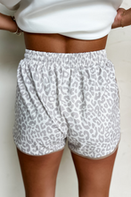 Load image into Gallery viewer, White Leopard Elastic Waist Lace up Contrast Trim Casual Shorts
