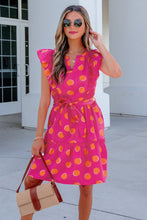 Cargar imagen en el visor de la galería, Rose Double Polka Dot V Neck Ruffled Short Sleeve Dress
