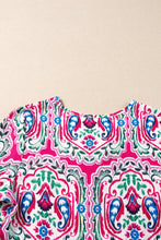 Cargar imagen en el visor de la galería, Pink Bohemian Print Tie Neck Ruffle Hem Short Dress
