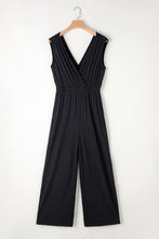 Cargar imagen en el visor de la galería, Black Deep V Pleated Crisscross Wide Leg Backless Jumpsuit
