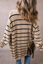 Cargar imagen en el visor de la galería, Black Stripe Shawl Neckline Open Cardigan with Pockets
