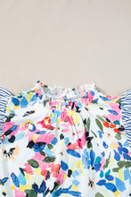 Load image into Gallery viewer, Light Blue Floral Print Striped Ruffled Sleeve Blouse
