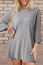 Load image into Gallery viewer, Light Grey Solid Color Loose Tunic Top and Slim Shorts Set
