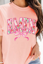 Load image into Gallery viewer, Pink Floral AMEN Bow Graphic Crewneck T Shirt
