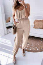 Cargar imagen en el visor de la galería, Parchment Spaghetti Straps Ruffles Overlay Smocked Jogger Jumpsuit
