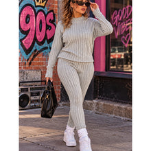 Load image into Gallery viewer, Pre-Loved Modern Ribbed Knit Lounge Pants &amp; Top Set - Light Gray Casual Chic
