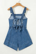 Load image into Gallery viewer, Sky Blue Buckle Straps Bib Style Tied Backless Flared Denim Overall
