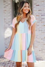 Load image into Gallery viewer, Multicolor Striped Color Block Tiered Baby Doll Mini Dress
