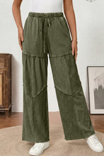 Cargar imagen en el visor de la galería, Vineyard Green Mineral Wash Tiered Wide Leg Patchwork Drawstring Pants
