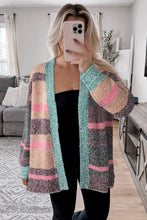 Cargar imagen en el visor de la galería, Multicolour Color Block Striped Side Slit Open Front Cardigan
