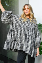 Load image into Gallery viewer, Black Checkered Puff Sleeve Tiered Loose Babydoll Blouse
