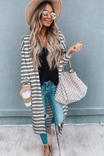 Cargar imagen en el visor de la galería, Black Stripe Print Open Front Duster Cardigan
