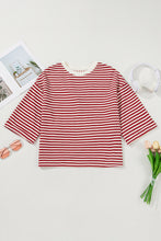 Cargar imagen en el visor de la galería, Red Stripe Bowknot Cutout Back Drop Shoulder Wide Bracelet Sleeve Loose Tee
