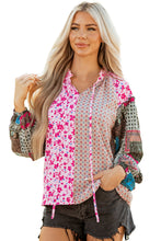 Load image into Gallery viewer, Pink Boho Mixed Floral Drop Shoulder Bubble Sleeve Blouse
