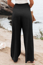 Cargar imagen en el visor de la galería, Black Shirred High Waist Plus Size Wide Leg Pants
