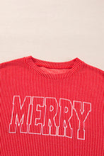 Load image into Gallery viewer, Racing Red Corded MERRY Graphic Long Sleeve Top and Shorts Set
