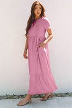 Cargar imagen en el visor de la galería, Pink Solid Color T-shirt High Waist Pocketed Long Dress
