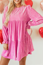 Load image into Gallery viewer, Strawberry Pink Flounce Sleeve Tiered Ruffled Velvet Mini Dress
