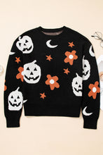 Load image into Gallery viewer, Black Halloween Mythical Night Pattern Drop Shoulder Sweater
