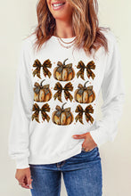 Cargar imagen en el visor de la galería, Beige Pumpkin Leopard Bow Knot Print Pullover Sweatshirt
