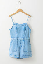 Cargar imagen en el visor de la galería, Beau Blue Spaghetti Straps Belted Denim Romper
