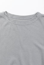 Load image into Gallery viewer, Medium Grey Waffle Long Sleeve Ruffled Patchwork Top
