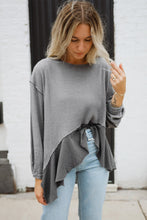 Load image into Gallery viewer, Medium Grey Waffle Long Sleeve Ruffled Patchwork Top
