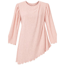 Load image into Gallery viewer, Vintage Leslie Faye Textured Pink Long-Sleeve Tunic Top - Union Made Asymmetrical
