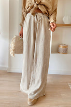 Cargar imagen en el visor de la galería, Khaki Stripe Print Wide Leg Drawstring Pants
